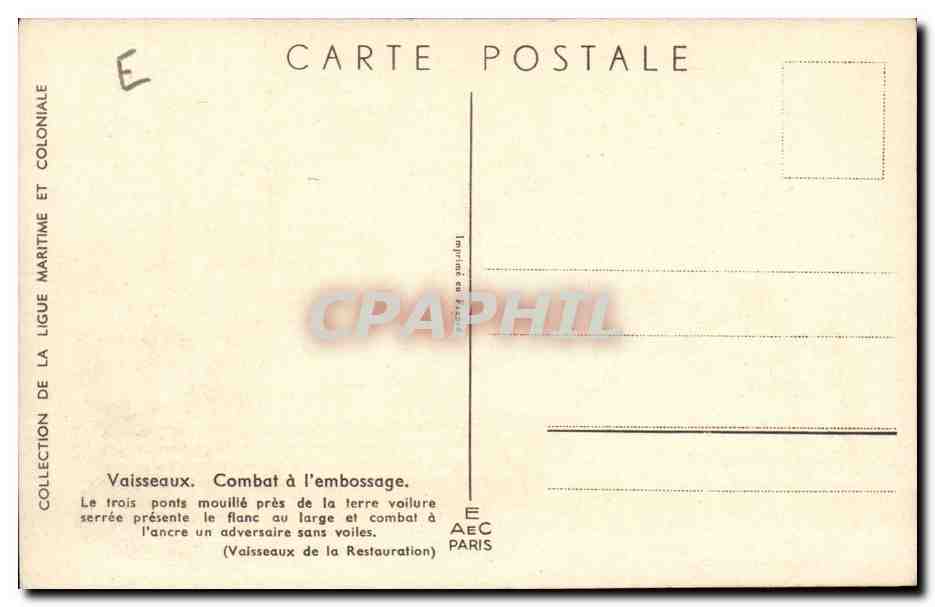 Illustrateur Bateau Boat CPA Vaisseaux Combat a l embossage Restauration Haffner — Back