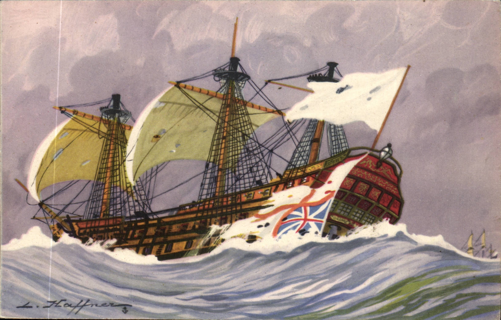 Illustrateur Bateau Boat CPA Vaisseaux Apres la capture Haffner