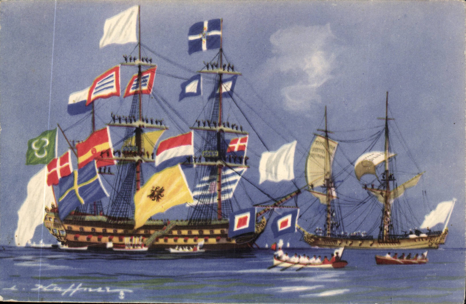 Illustrateur Bateau Boat CPA Le grand pavoi a ete hisse pour le jour de la fete Brick Haffner