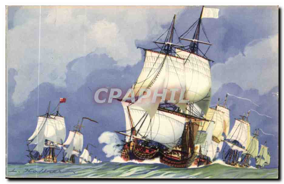 Illustrateur Bateau Boat CPA Vaisseaux La ligne de bataille Haffner