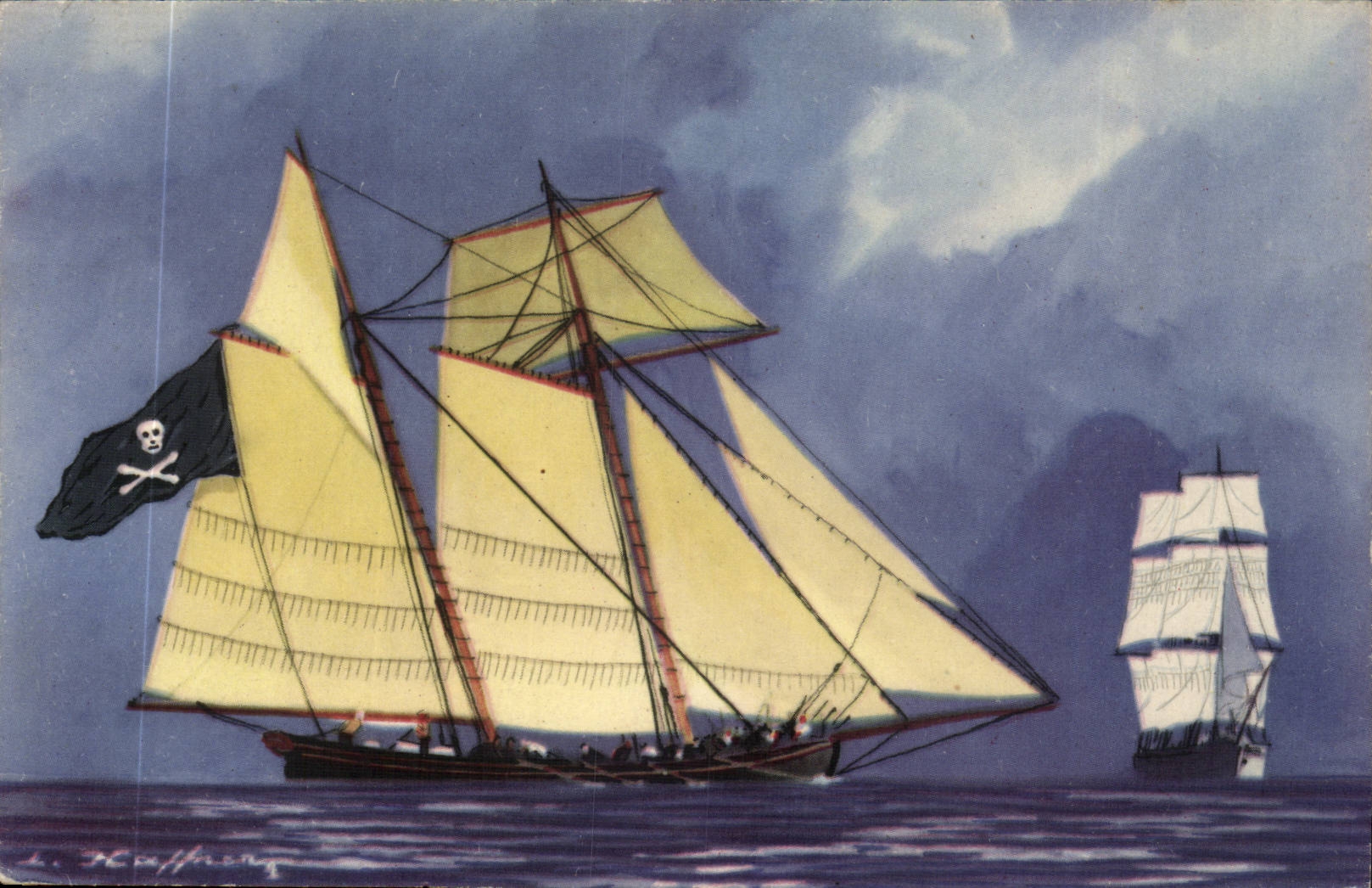Illustrateur Bateau Boat CPA VLe pirate corsaire Haffner