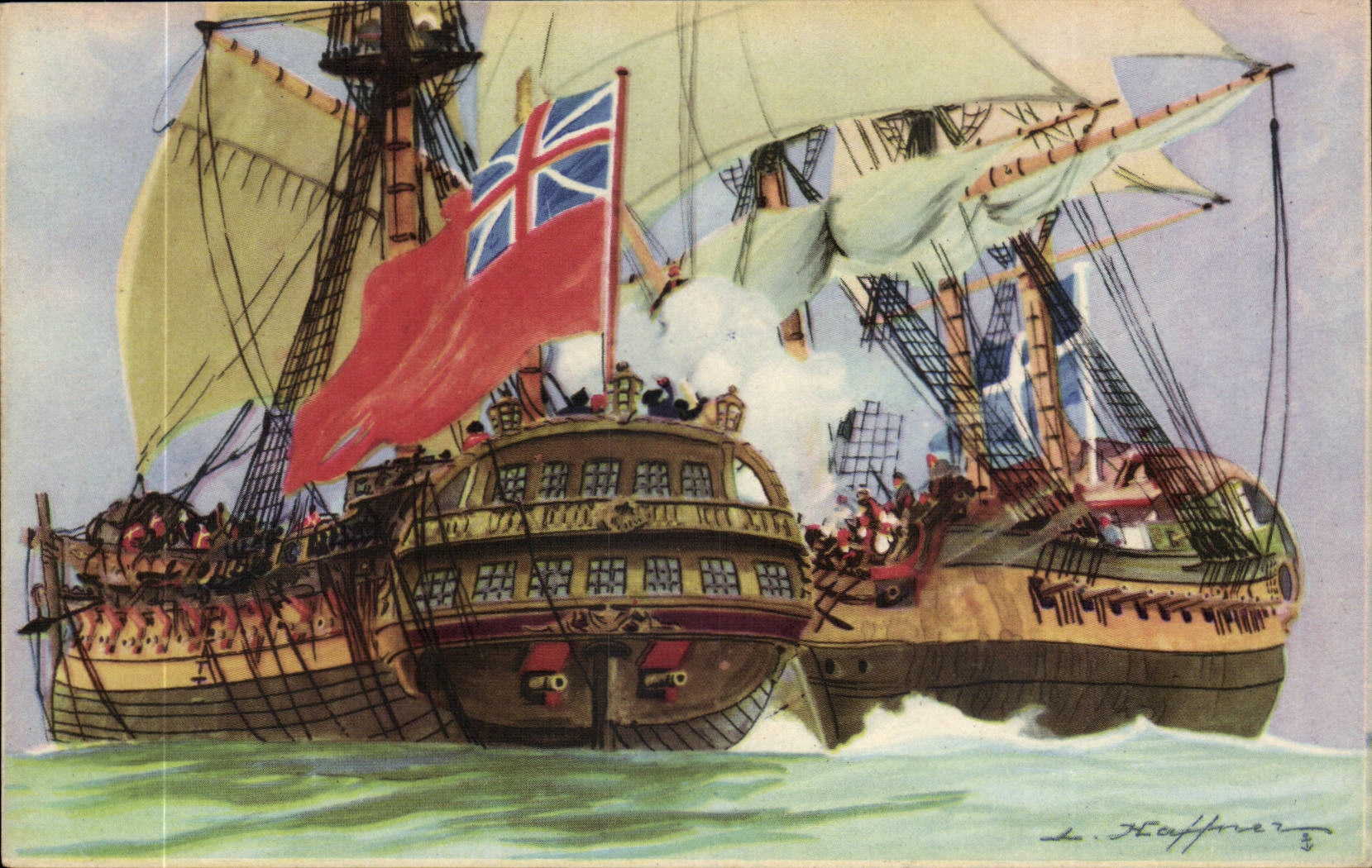 Illustrateur Bateau Boat CPA A l abordage Corsaire Haffner