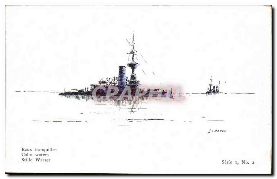 Illustrateur Bateau Boat CPA Eaux tranquilles Guerre Royon