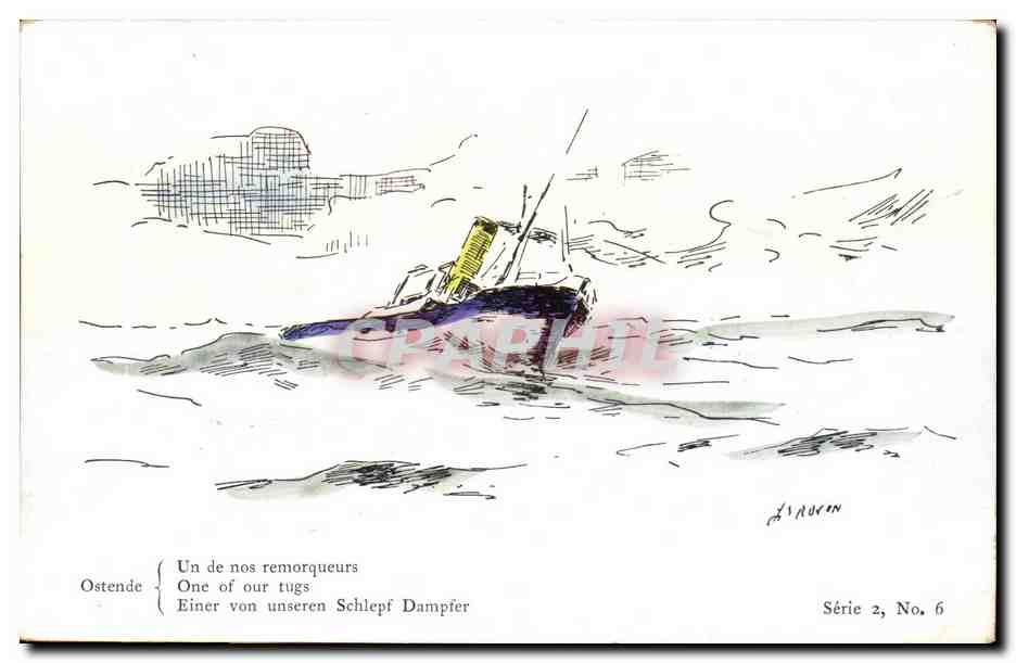 Illustrateur Bateau Boat CPA Ostende Un de nos remorqueurs Guerre Royon