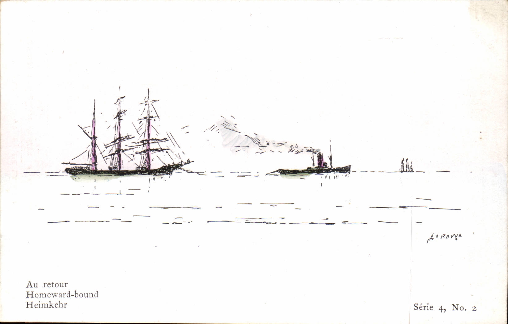 Illustrateur Bateau Boat CPA Au retour Heimkehr Guerre Royon