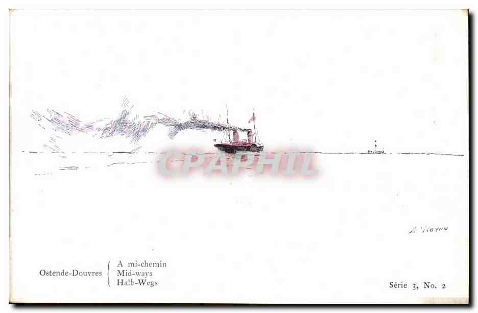 Illustrateur Bateau Boat CPA Ostende Douvres A la mi chemin Guerre Royon