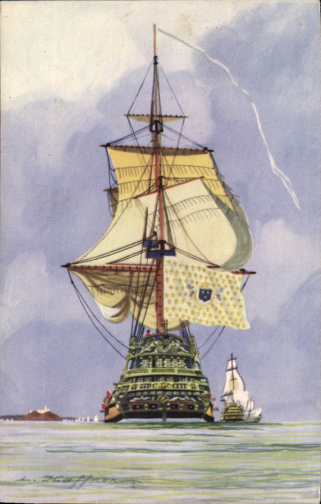 Illustrateur Bateau Boat CPA Voilier L arrivee au mouillage Vaisseau Haffner 
