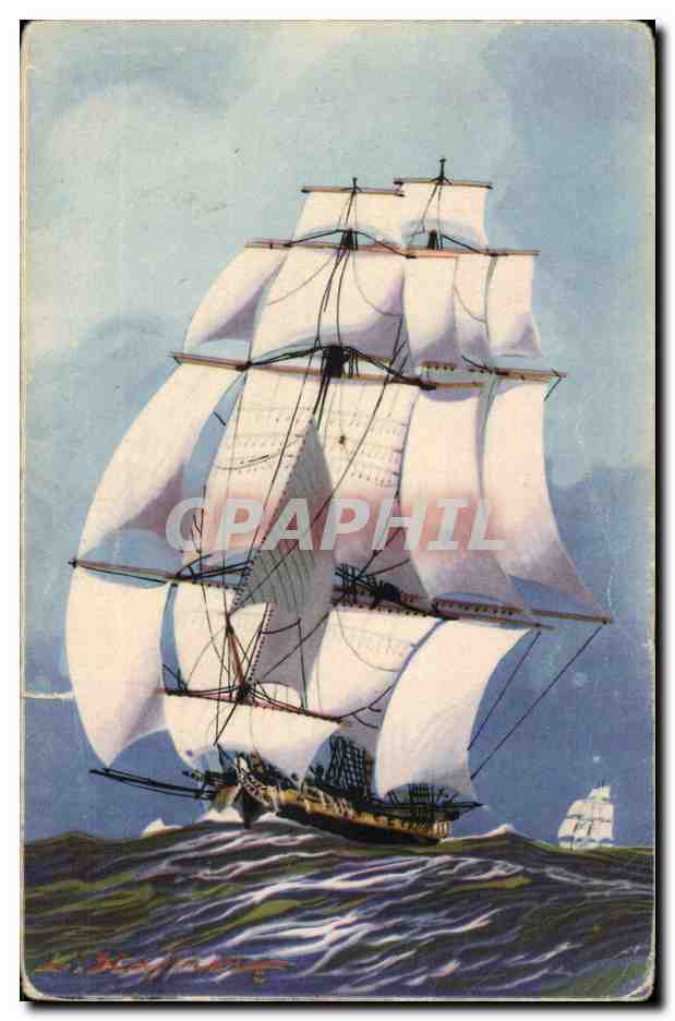 Illustrateur Bateau Boat CPA Voilier La chasse (1er empire) Haffner 