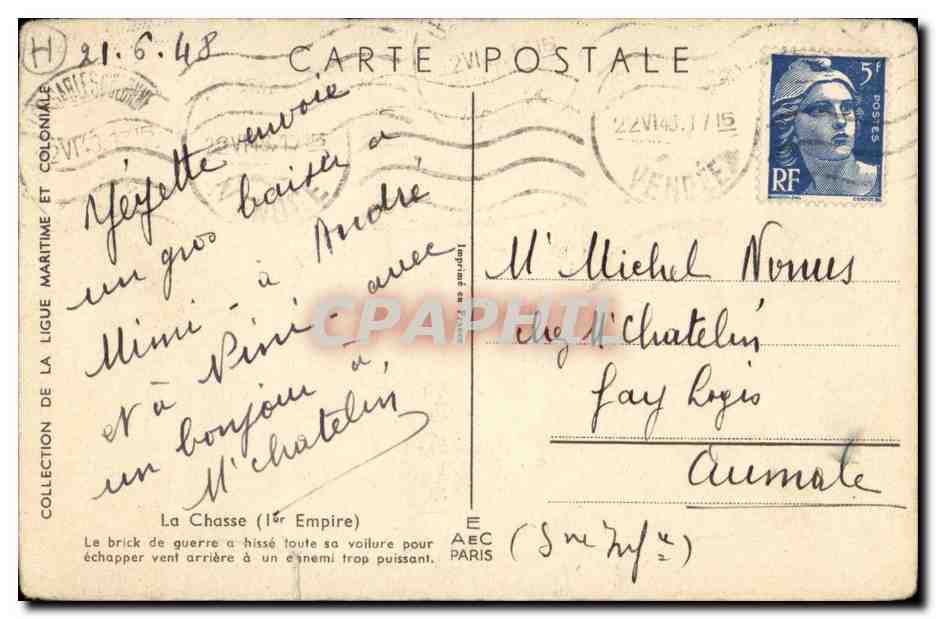 Illustrateur Bateau Boat CPA Voilier La chasse (1er empire) Haffner  — Back