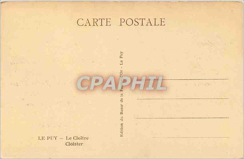 Le Puy — Le Cloître — Édition du Bazar de la France d'Or — Verso