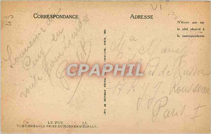 CPA Le Puy  Vue Generale prise du Rocher d'Espaly  — Rückseite