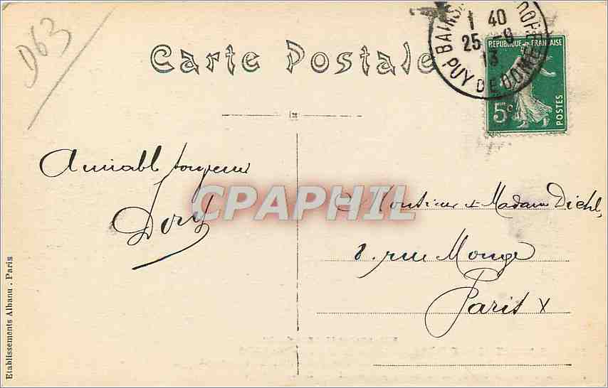 CPA Le Vieux Mont Dore Dans le Parc avant 1870  — Verso