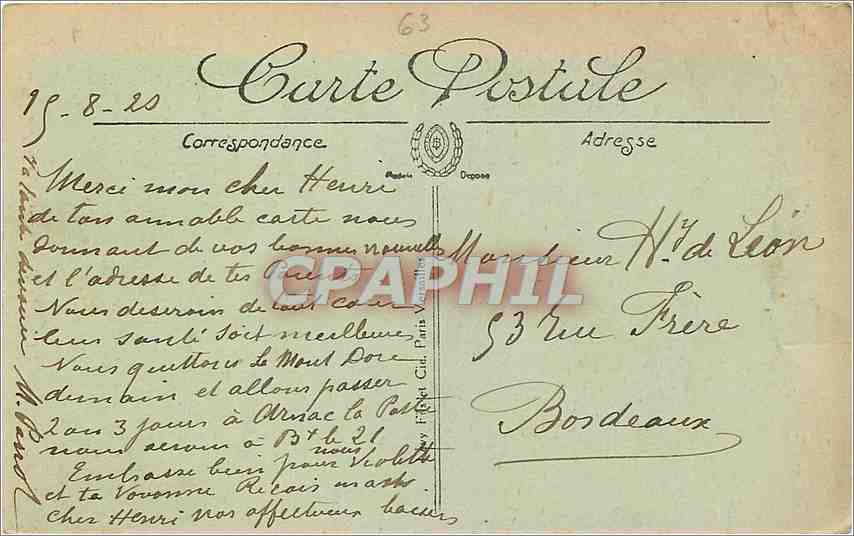 CPA Le Mont Dore Le Funiculaire des Capucins  — Verso