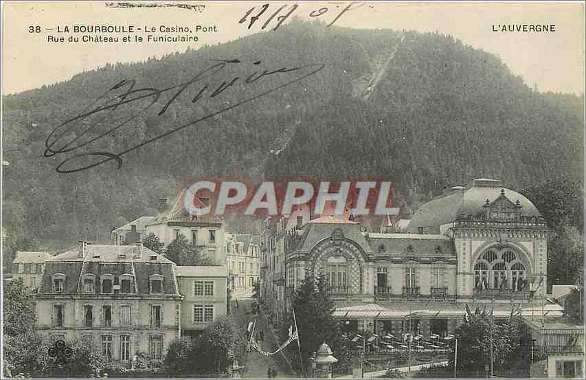 CPA La Bourboule Le Casino Pont Rue du Chateau et le Funiculaire 