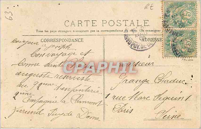 CPA Clermont Ferrand P de D La Cathedrale et la Rue des Gras  — Rückseite