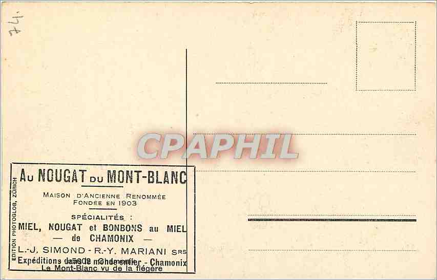 CPA Au Nougat du Mont Blanc Miel Nougat et Bonbons au Miel de Chamonix  — Verso