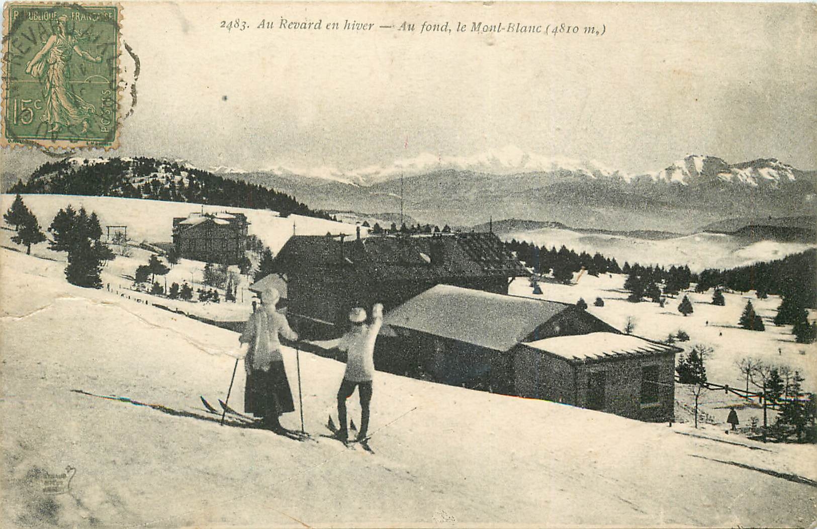 Vintage Postcard Au Revard in winter with Mount Blanc in the background
