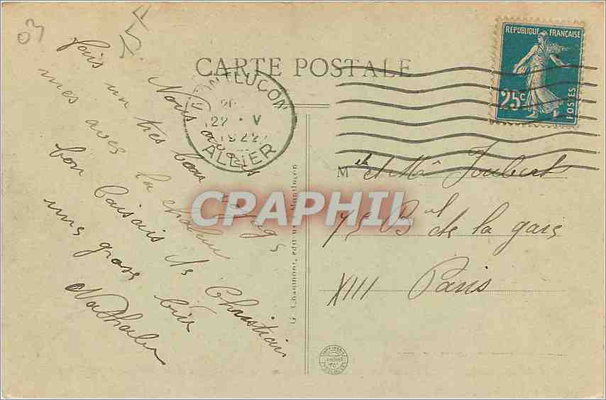 CPA Montlucon Avenue de la Gare Avenue President Wilson  — Back
