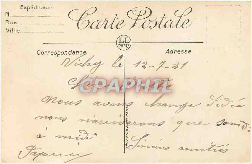 CPA Vichy Castel Flamand Annexe de l'Hotel Lutetia  — Verso