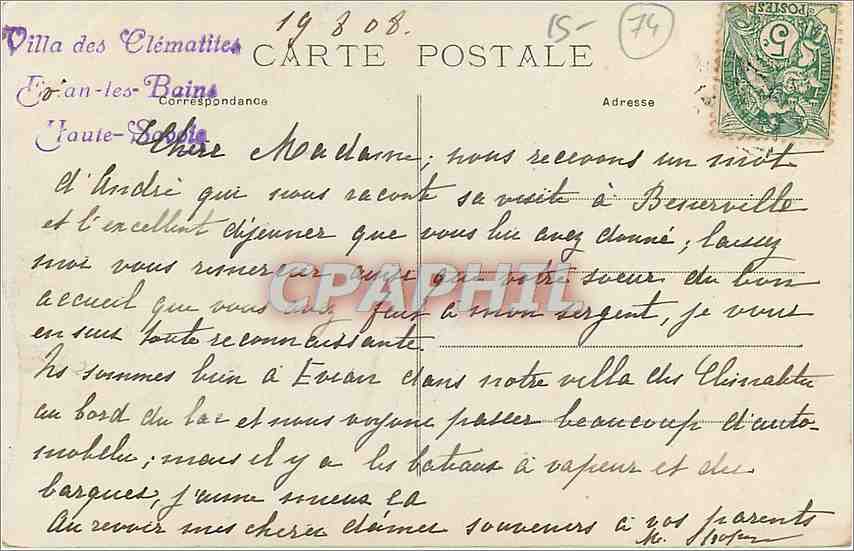 CPA Evian les Bains L'Etablissement Thermal  — Verso