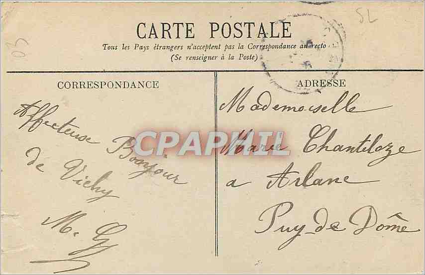 CPA Vichy La Terrasse du Casino  — Verso