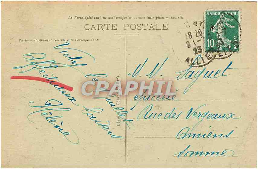 CPA Vichy Facade du Casino  — Verso