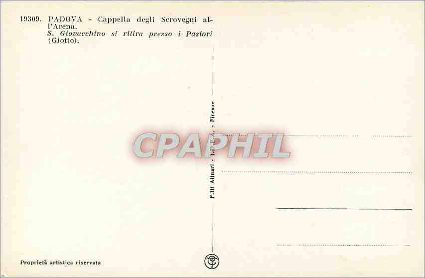 CPA Padova Cappella degli Scrovegni All'Arena S Giovacchino si ritira presso i Pastori  — Rückseite