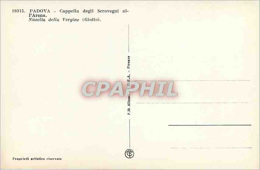 CPA Padova Cappella degli Scrovegni All'Arena Nascila della Vergine  — Rückseite