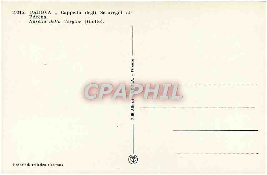 CPA Padova Cappella degli Scrovegni All'Arena Nascita della Vergine  — Rückseite
