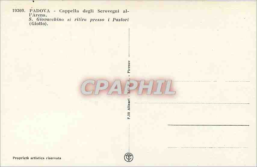 CPA Padova Cappella degli Scrovegni All'Arena S Giovacchino si ritira presso i Pastori  — Rückseite