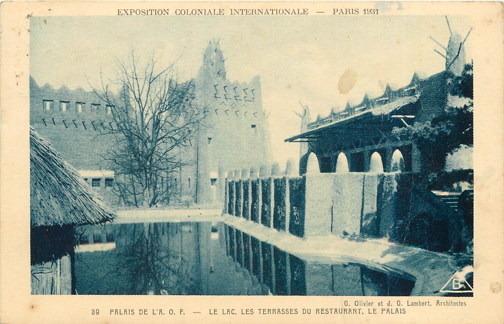 Exposition Coloniale Internationale — Paris 1931 — Palais de l'A.O.F. — Le Lac, Les Terrasses du Restaurant, Le Palais