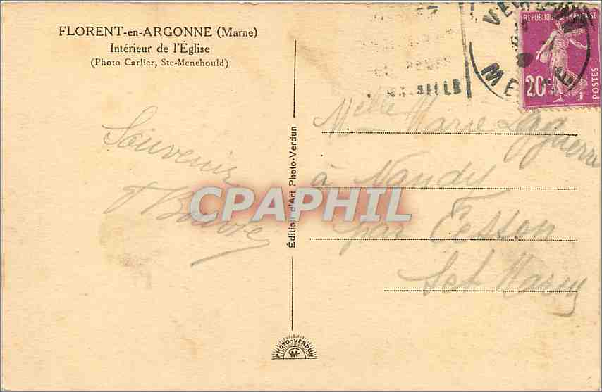 Florent-en-Argonne — Intérieur de l'Église — Édition Art Photo-Verdun — Back