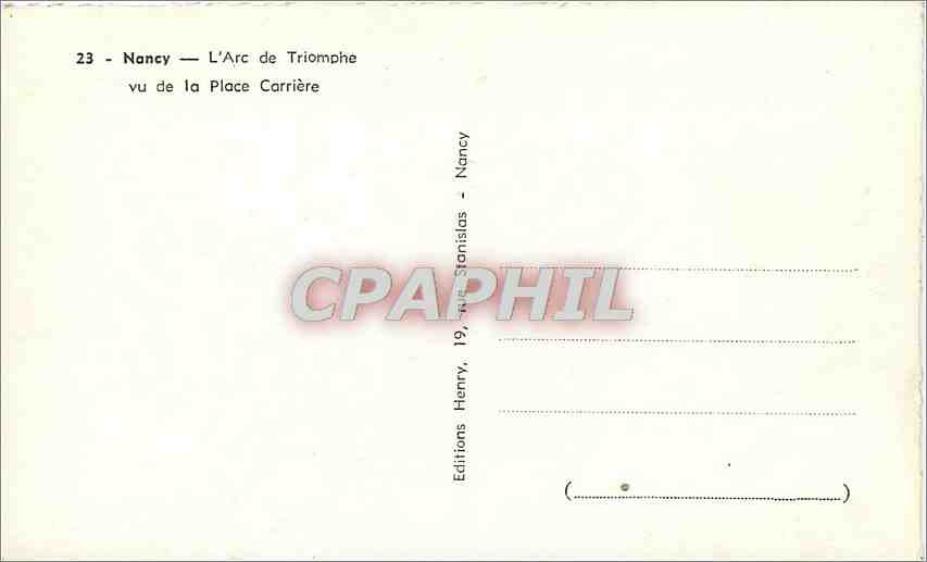 CPM Nancy L'Arc de Triomphe vu de la Place Carriere Automobile — Rückseite
