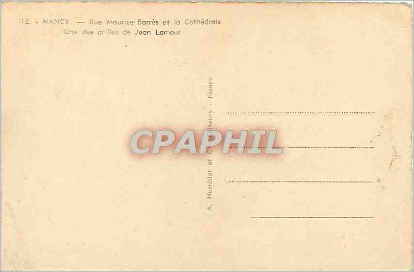 CPA Nancy Rue Maurice Barres et la Cathedrale Une des grilles de Jean Lamour  — Rückseite