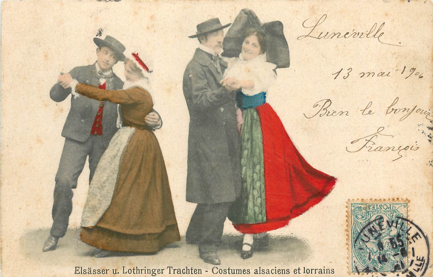 CPA Elsasser u Lothringer Trachten Costumes alsaciens et Lorrains Folklore