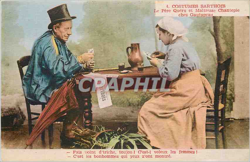 CPA Costumes Sarthois Le Pere Queru et Maitresse Chantepie chez Gautupeau 