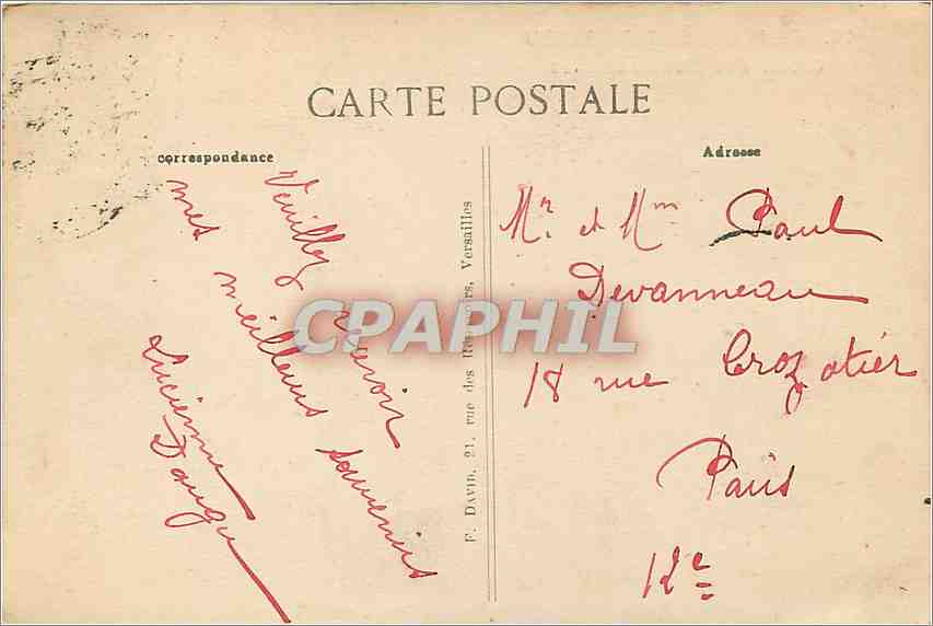 Forêt de FONTAINEBLEAU — Grotte des Moutussiennes — éditeur E.P. n°16 — Verso
