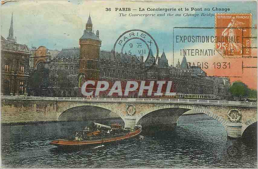 CPA Paris La Conciergerie et le Pont au Change Bateau