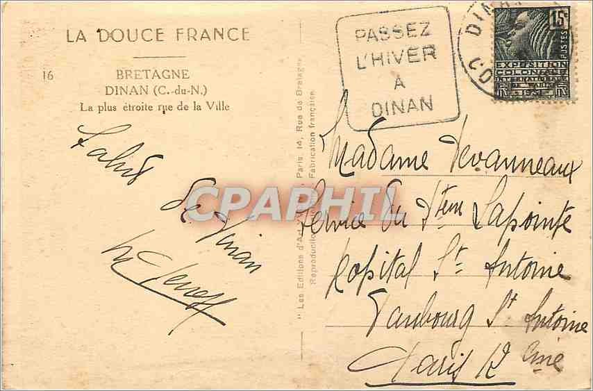 Rue la plus étroite de Dinan — Bretagne — Les Éditions d'Art de Paris — Rückseite