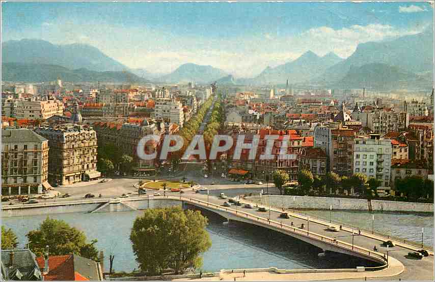 CPA Grenoble Pont de la Porte de France Place de la Bastille et Cour Jean Jaures 