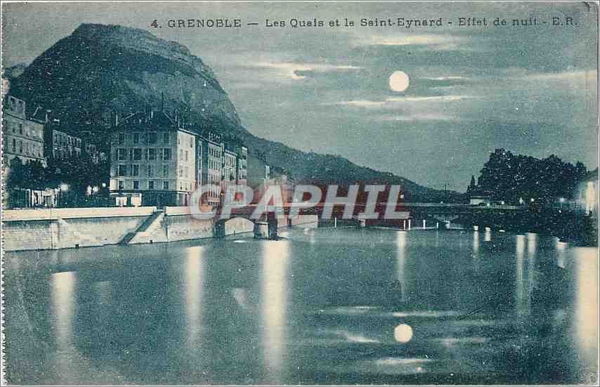 Grenoble — Les Quais et le Saint-Eynard — Effet de nuit — E.R.