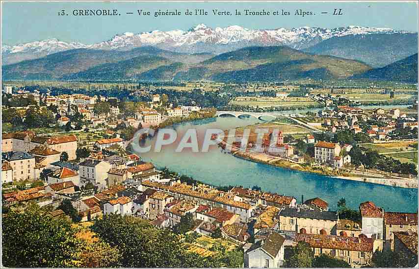 CPA Grenoble Vue generale de l'Ile Verte la Tronche et les Alpes 