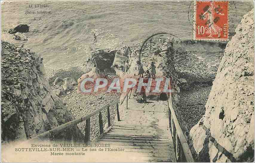 CPA Environs de Veules les Roses Sotteville sur Mer Le bas de l'Escalier Maree montante Enfants
