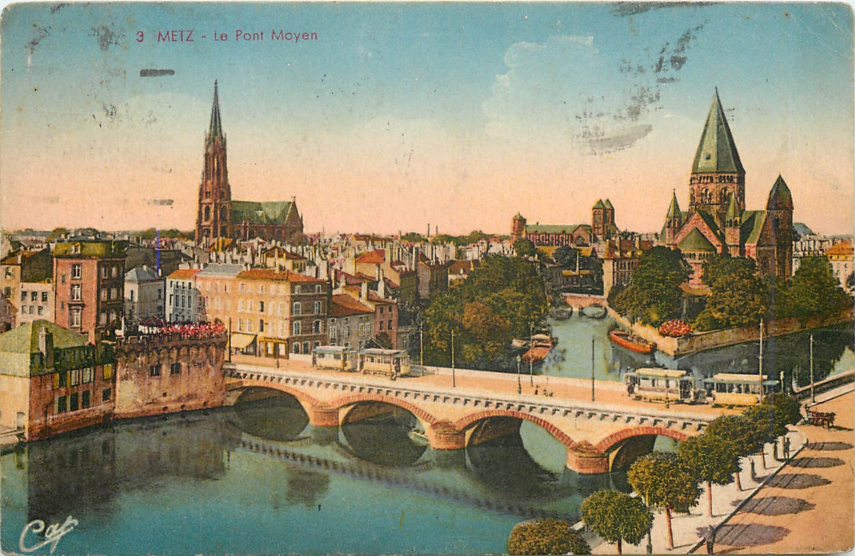 CPA Metz Le Pont Moyen Tramway