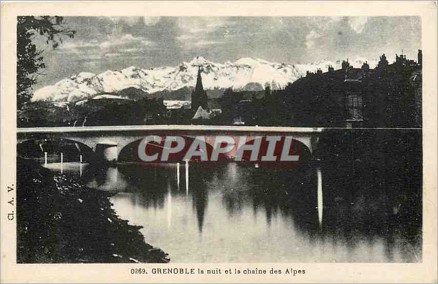 CPA Grenoble la nuit et la chaine des Alpes 