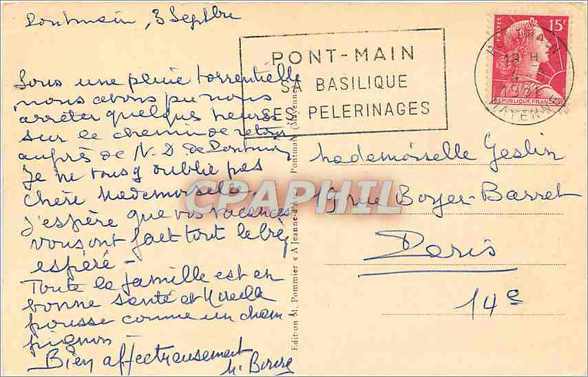 CPA Pontmain Mayenne Les Tours de la Basilique  — Rückseite