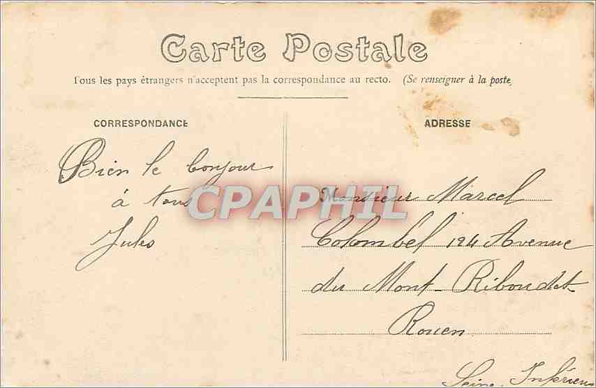CPA Dieppe La Mer un jour de tempete Phare — Rückseite
