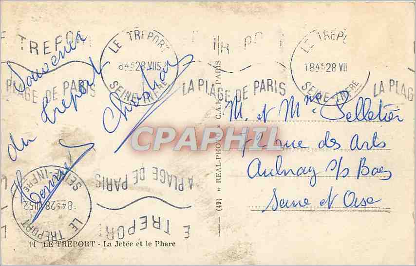 CPA Le Treport La Jetee et le Phare Bateau — Verso
