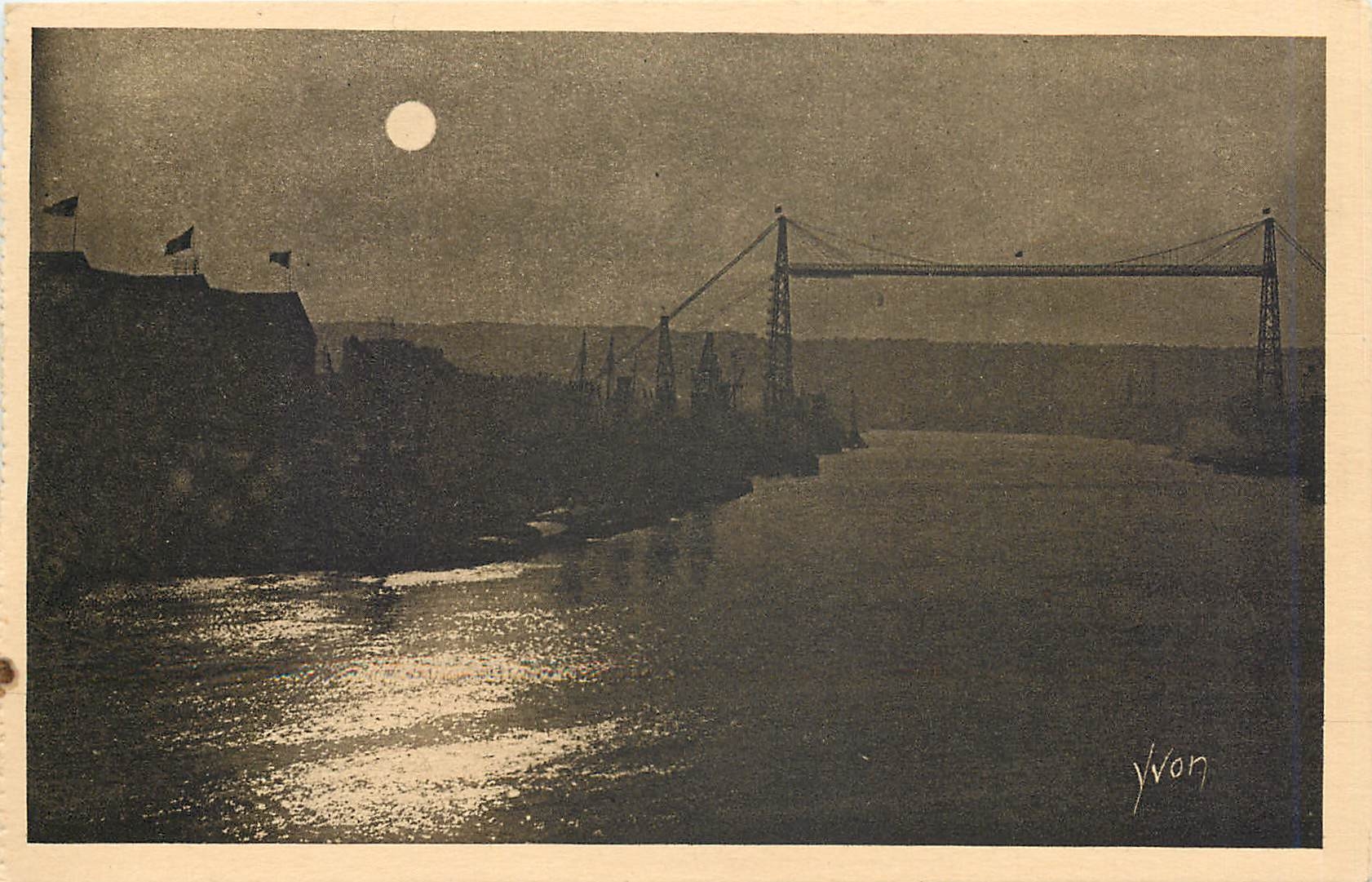 CPA Rouen Le Pont transbordeur au clair de lune 