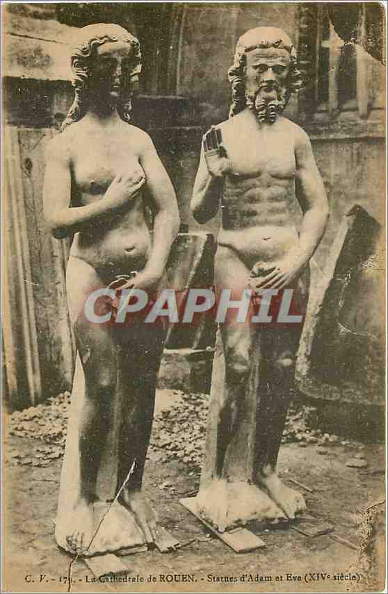 CPA La Cathedrale de Rouen Statues d'Adam et Eve 